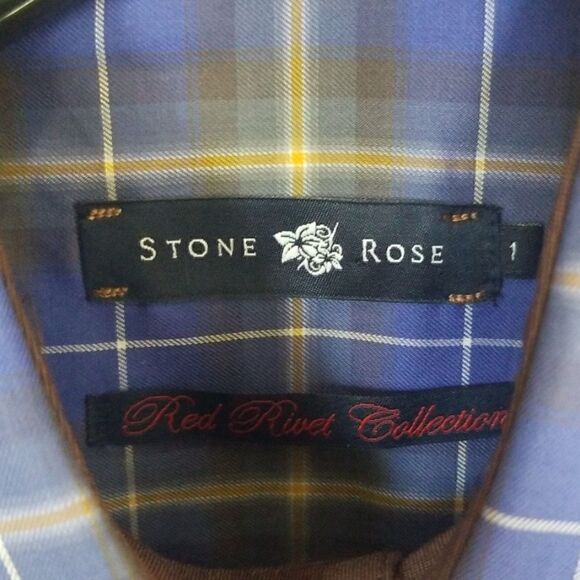 Stone Rose Dress Shirt,Cobalt Blue/Brn Plaid, sz 1 - Picture 3 of 8